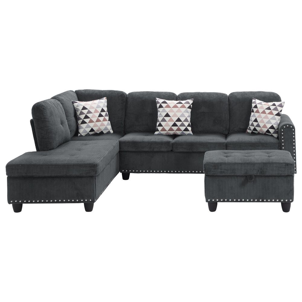 HOMLUX 94.49" L-Shaped Modular Sectional Sofa with Storage Ottoman and Cup Holders in Dark Gray, , large