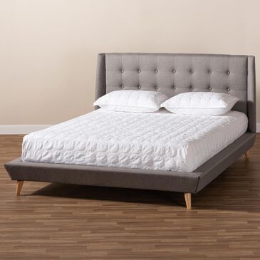 Baxton Studio Naya King Upholstered Wingback Platform Bed in Gray, , large