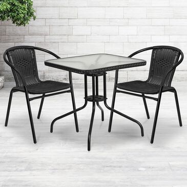 Flash Furniture 3-Piece Glass and Metal Square Table Set in Black, , large