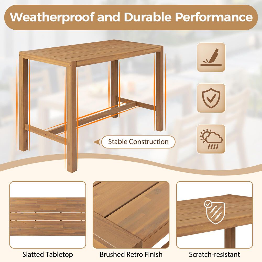HOMLUX 5-Piece Patio Bar Set with 52" Rectangular Light Teak Table in Beige, , large