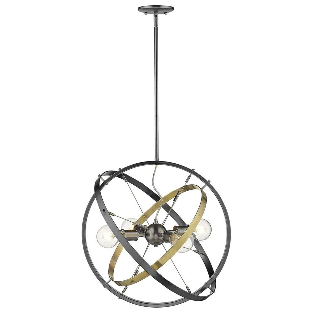 Golden Lighting Atom 4-Light Chandelier in Brushed Steel with Aged Brass and Black Brushed Steel Accent Rings, , large