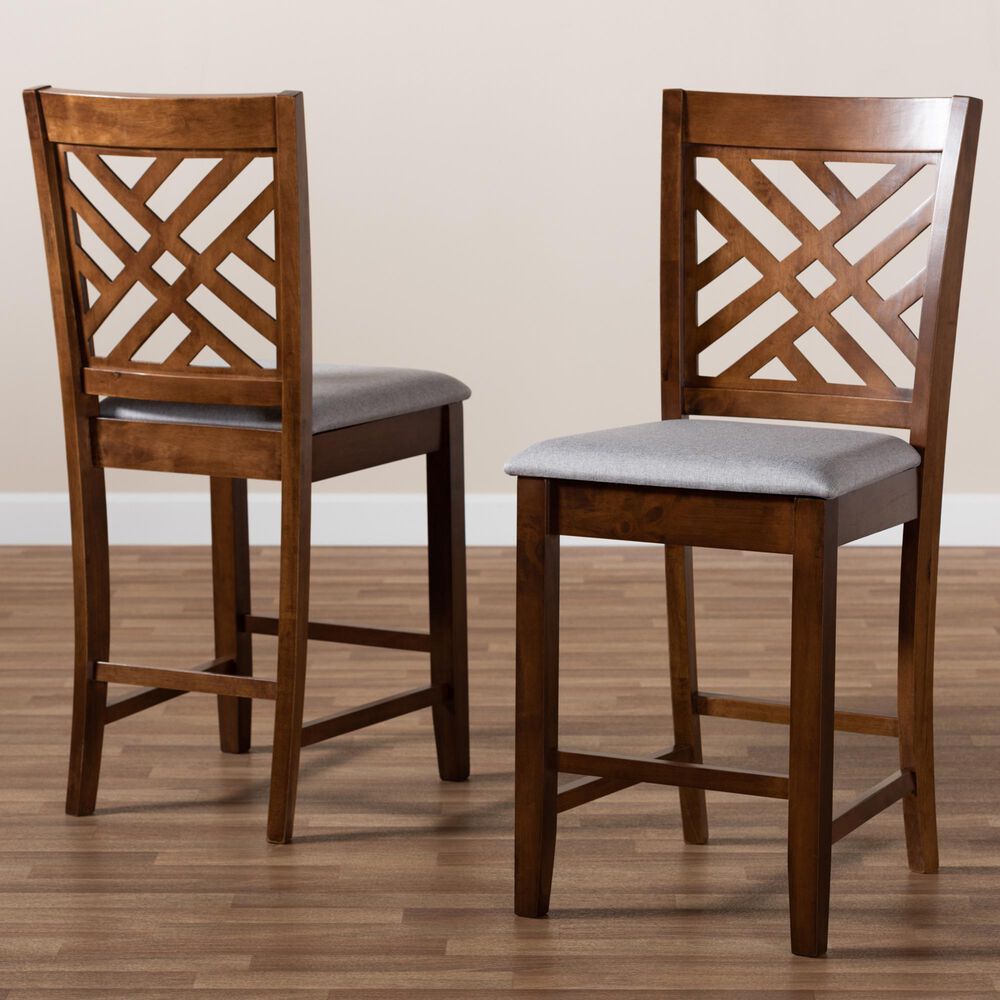 Baxton Studio Caron Counter Height Chair in Grey/Walnut (Set of 2), , large