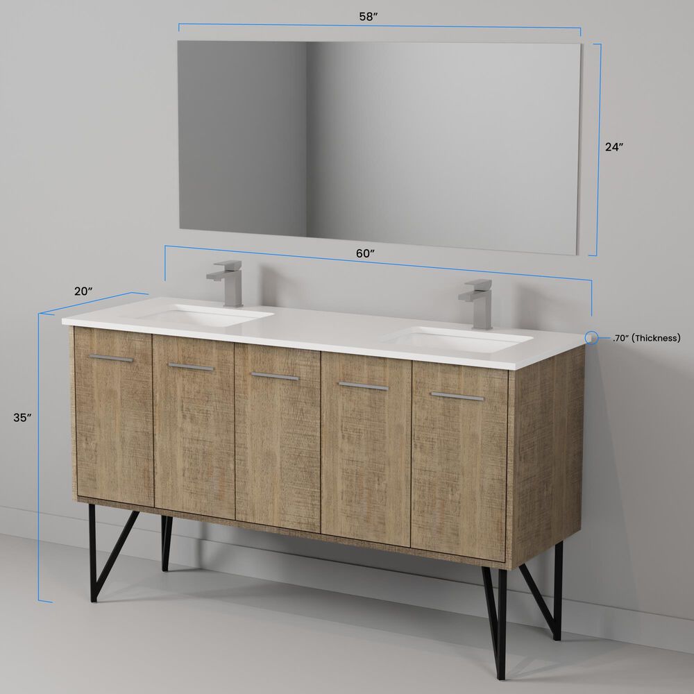 Lexora Home Lancy 60" Double Bathroom Vanity in Rustic Acacia with 2 cm White Cultured Marble Top and Rectangular Sinks, , large