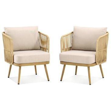 Sunwell Garden Patio Stationary Chair with Natural Frame and Rope in Beige (Set of 2), , large