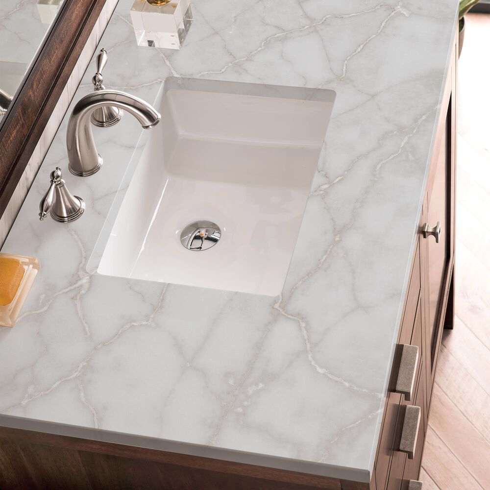 James Martin Vanities Addison 30&quot; Single Bathroom Vanity in Mid-Century Acacia with 3 cm Victorian Silver Quartz Top and Rectangular Sink, , large