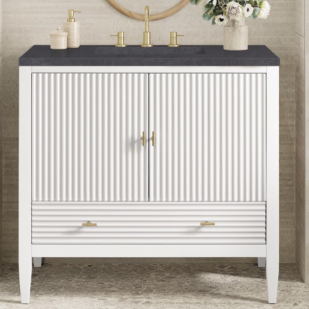 James Martin Vanities Myrrin 36&quot; Vanity in Bright White with 3 cm Charcoal Soapstone Quartz Top, , large