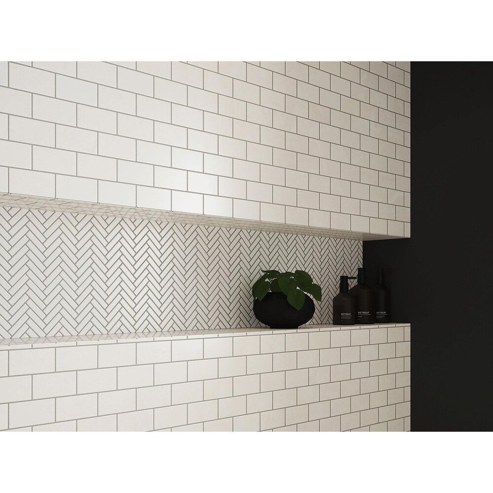 Shaw Eterna Alps Thassos 2" x 4" on 12" x 12.5" Natural Stone Mosaic Sheet, , large