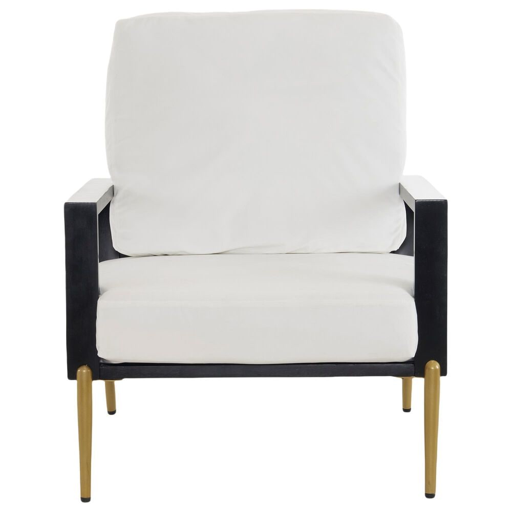 Hearth and Haven Velvet Lounge Arm Chair with Gold Metal Legs in White, , large