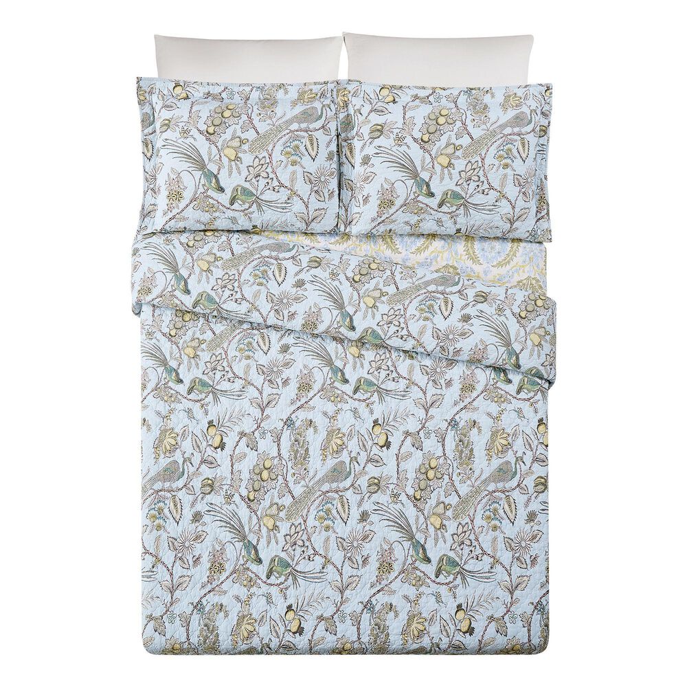 Peking Handicraft Sugar Mill Peacock 3-Piece King Quilted Bedding Set in Light Blue, , large