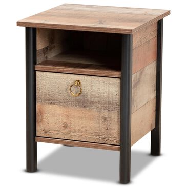 Baxton Studio Vaughan 1 Drawer 1 Shelf Nightstand in Oak Brown/Black, , large