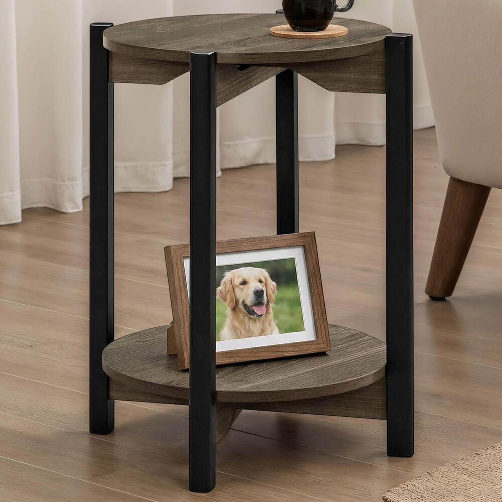 Furniture of America Elovier End Table with Open Shelf in Dark Gray and Black, , large