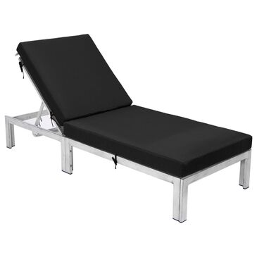 Leisuremod Chelsea Patio Lounge Chair with Black Cushion in Weathered Grey, , large