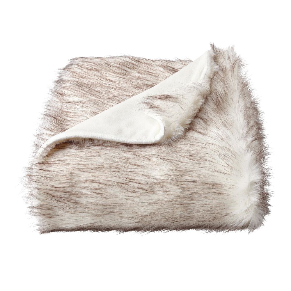 Timberlake Lavish Home Premium Faux Wolf Fur Blanket in Pearl White, , large