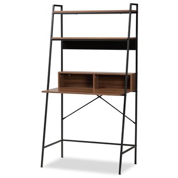 Baxton Studio Palmira Desk with Shelves in Walnut Brown and Black, , large
