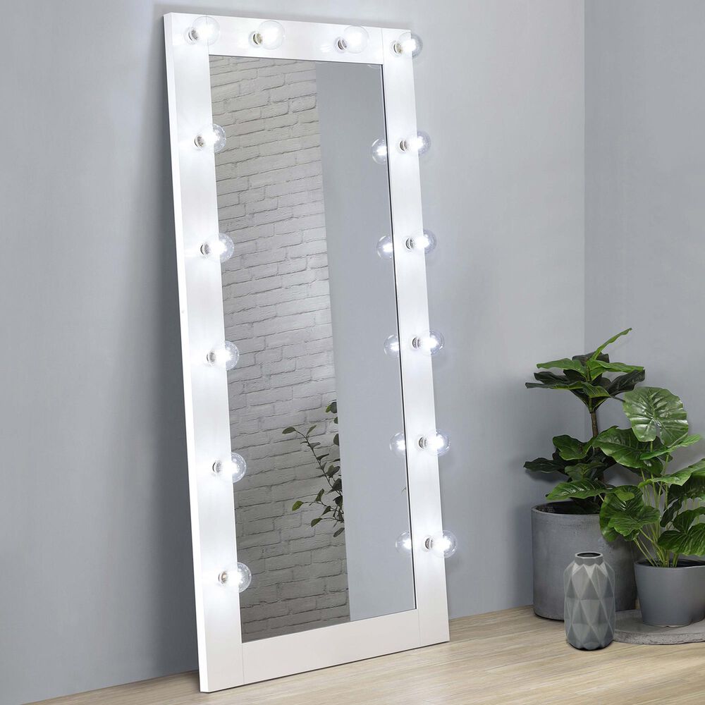 Coaster Zayan LED Lighting Floor Mirror in White Gloss &#40;Box 1&#41;, , large