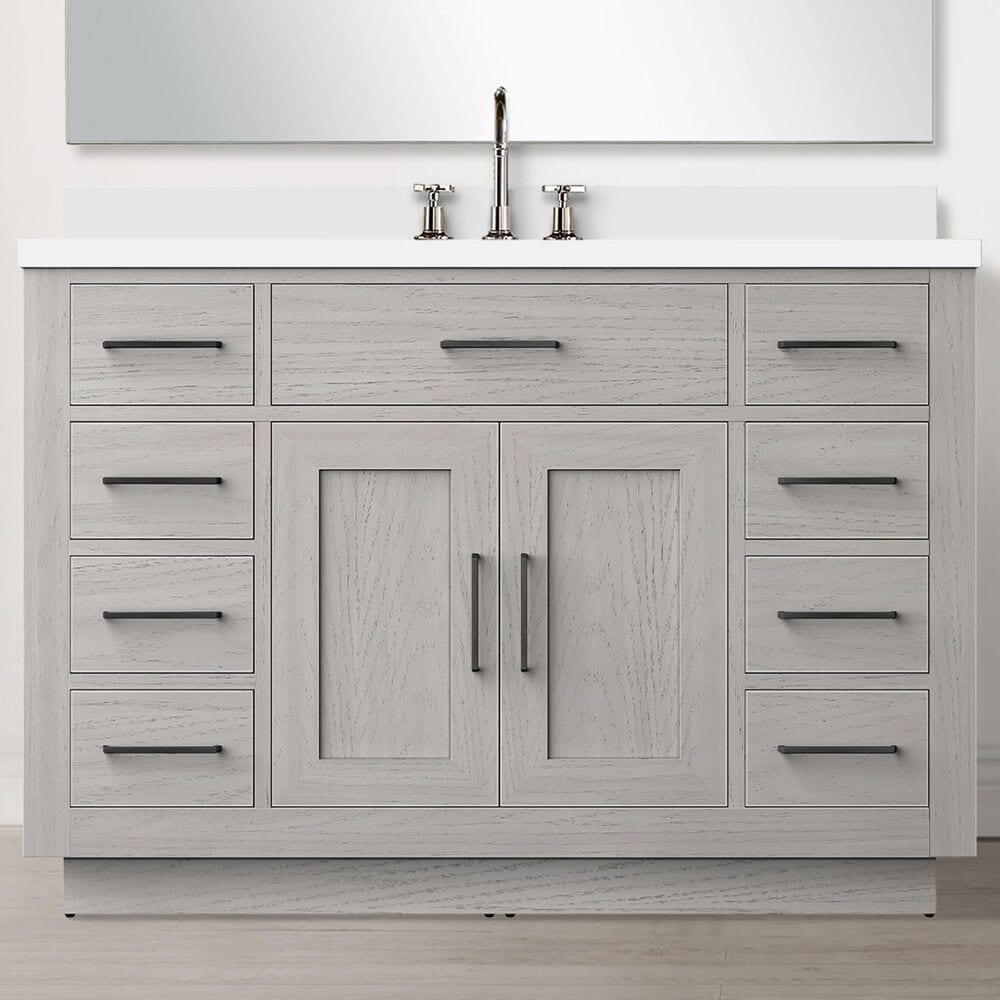 Lexora Home Abbey 48&quot; Single Bathroom Vanity in White Oak with 2 cm White Quartz Top and Rectangular Sink, , large