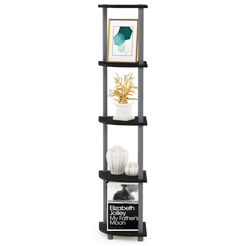 HOMLUX 5-Tier Modern Tall Corner Open Bookshelf in Black and Grey, , large