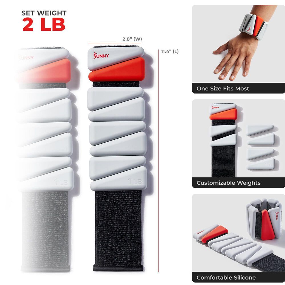 Sunny Health &amp; Fitness Adjustable Wrist Weights 1 Lb Pair in White and Red, , large