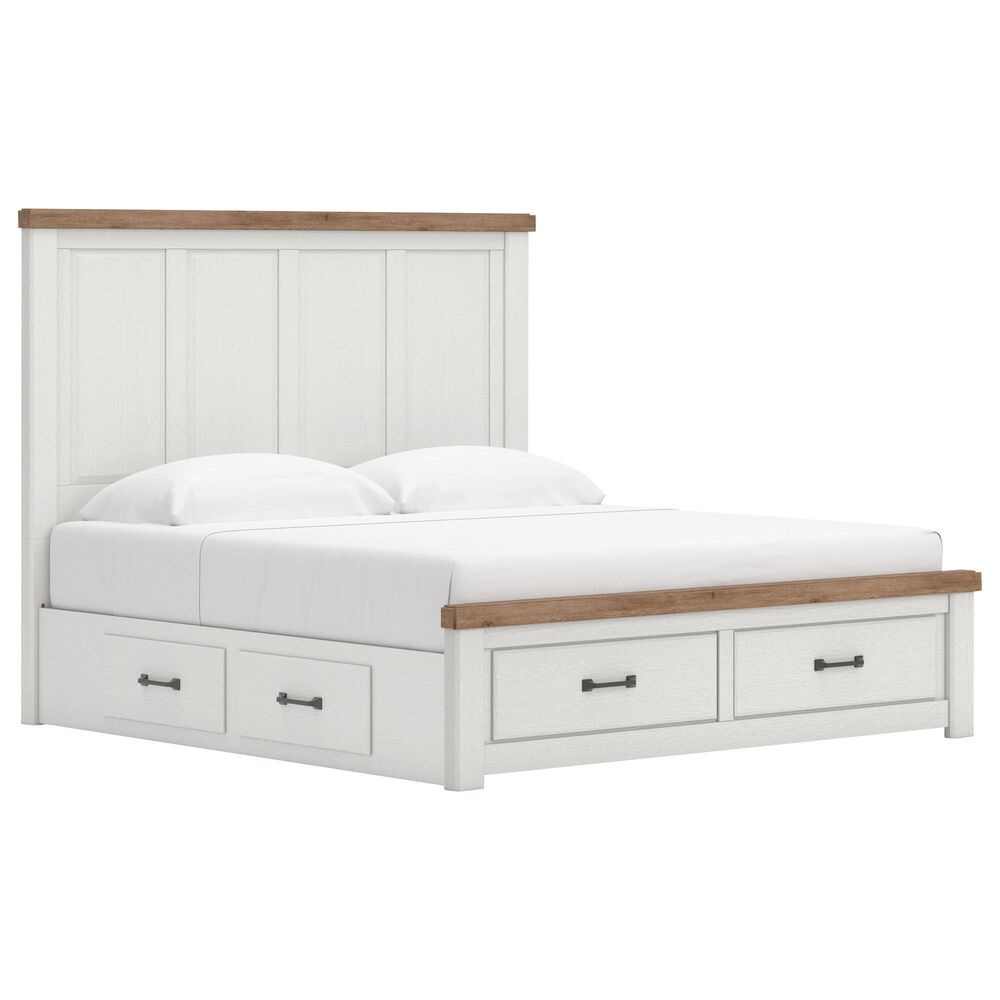 Ashley Savonport King Storage Bed with Dresser Chest and 2 Nightstands in White and Brown, , large