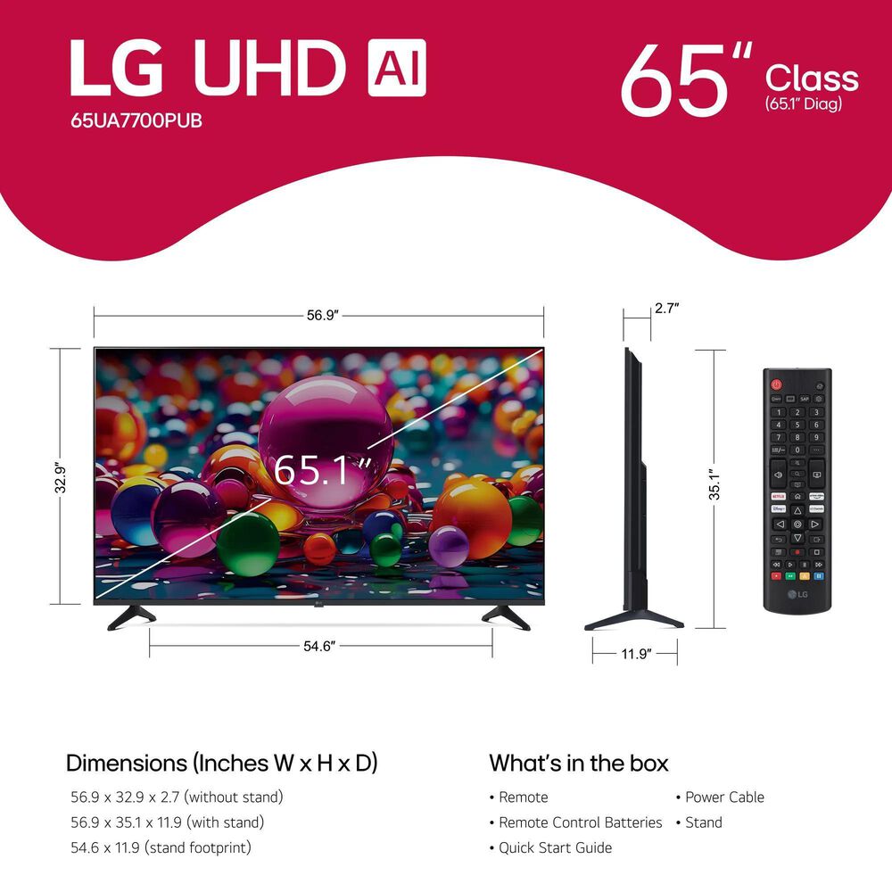 LG 65" Class UA77 4K UHD AI - Smart TV with 2.1 Channel Soundbar System in Black, , large