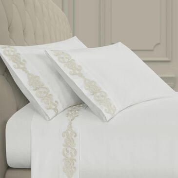 J. Queen New York Imperial 4-Piece Queen Sheet Set in White and Ivory, , large