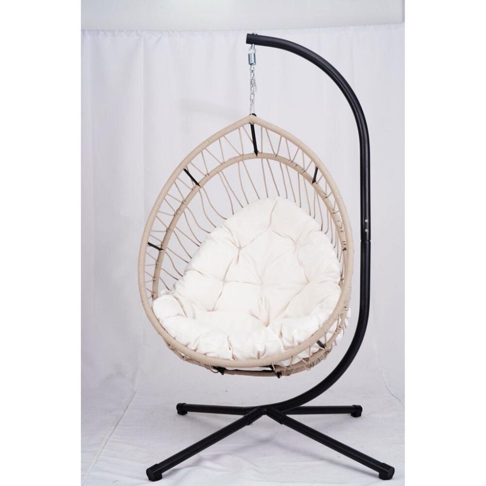 Hearth and Haven Outdoor Egg Chair with Frame Beige in White, , large