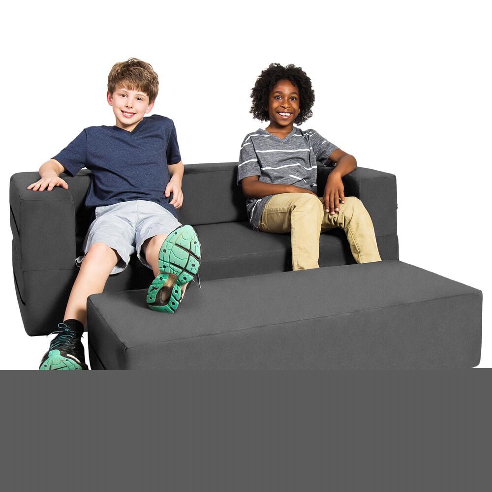 Jaxx Zipline Big Kids Modular Sofa &amp; Ottoman in Charcoal, , large