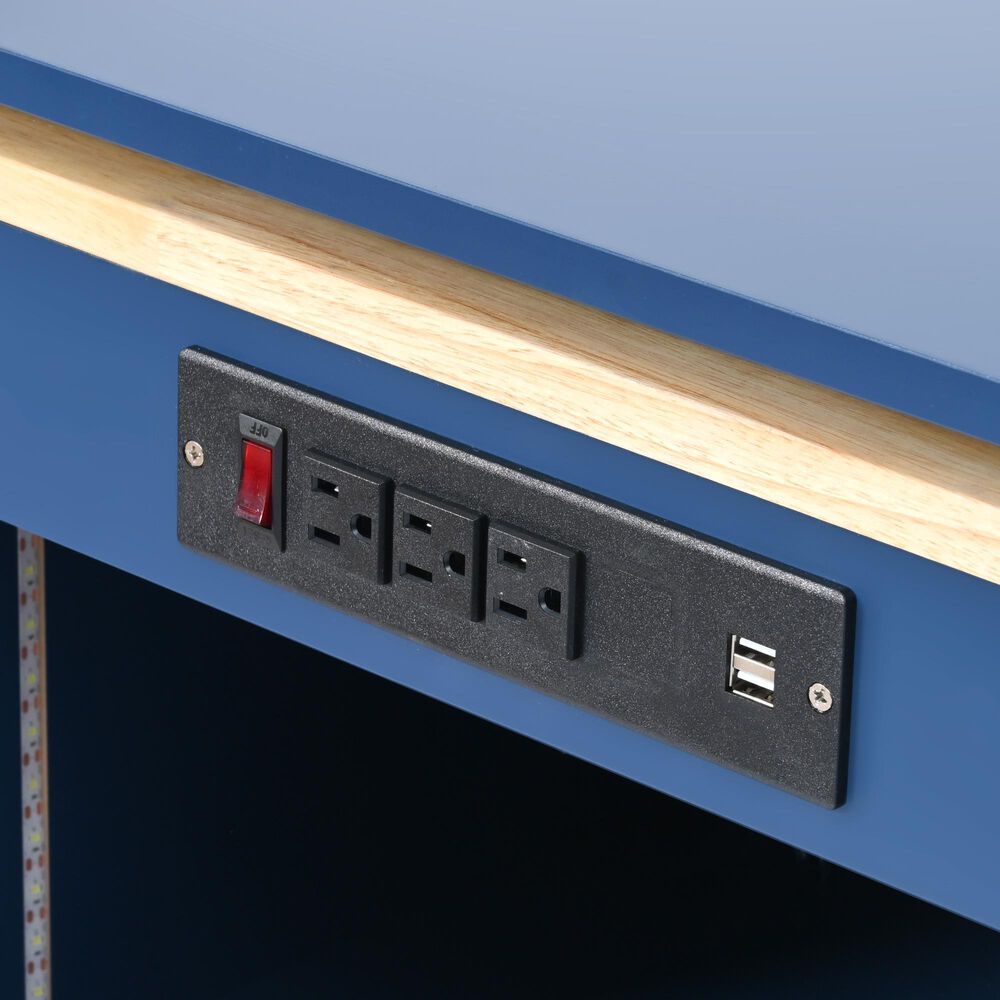 HOMLUX 56" Kitchen Island with Extended Table in Navy Blue, , large