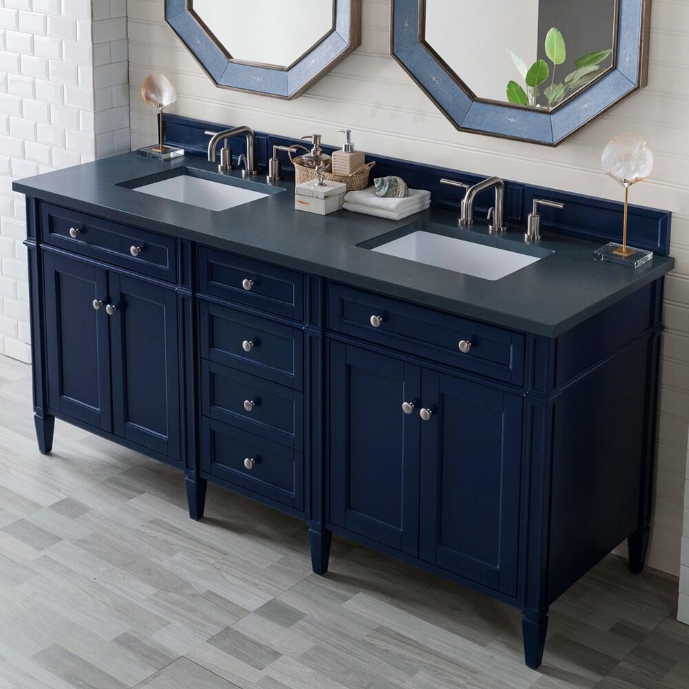 James Martin Vanities Brittany 72&quot; Double Bathroom Vanity in Victory Blue with 3 cm Charcoal Soapstone Quartz Top and Rectangle Sinks, , large