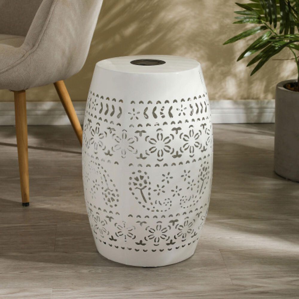 Hearth and Haven Outdoor Side Table with Built-In Solar Battery in White, , large