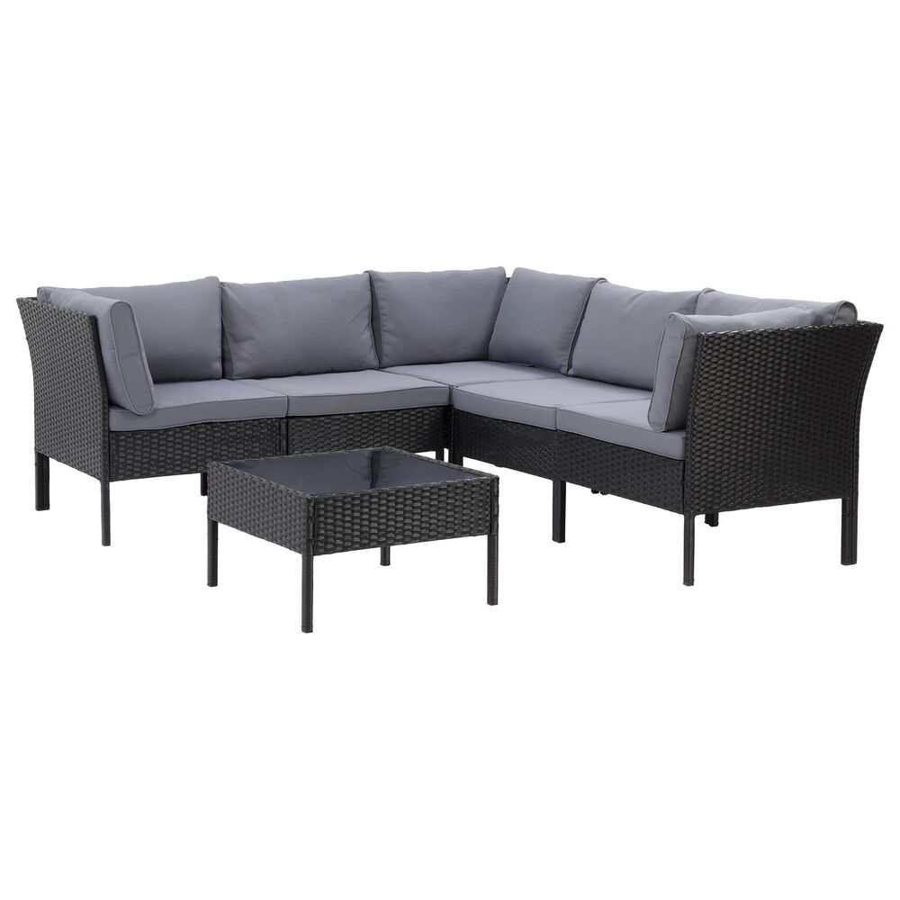 CorLiving Parksville 6-Piece Patio Sectional Set in Black and Gray, , large
