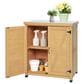 Hearth and Haven Outdoor Wooden Storage Cabinet with Metal Top and Adjustable Protective Footpad in Light Brown, , large