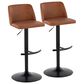 LumiSource Toriano Swivel Adjustable Bar Stool with Camel Faux Leather Upholstery in Black (Set of 2), , large