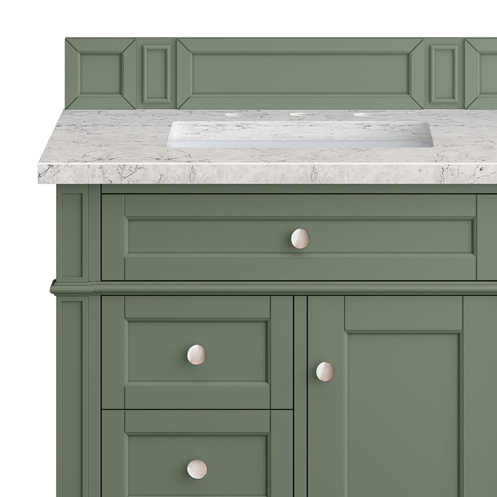 James Martin Vanities Brittany 30&quot; Single Bathroom Vanity in Smokey Celadon with 3 cm Eternal Jasmine Pearl Quartz Top and Rectangular Sink, , large