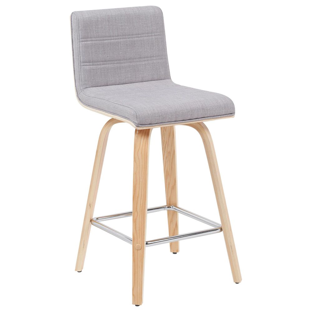 Armen Living Vienna Swivel Counter Height Stool with Gray Upholstery in Patterned Oak, , large