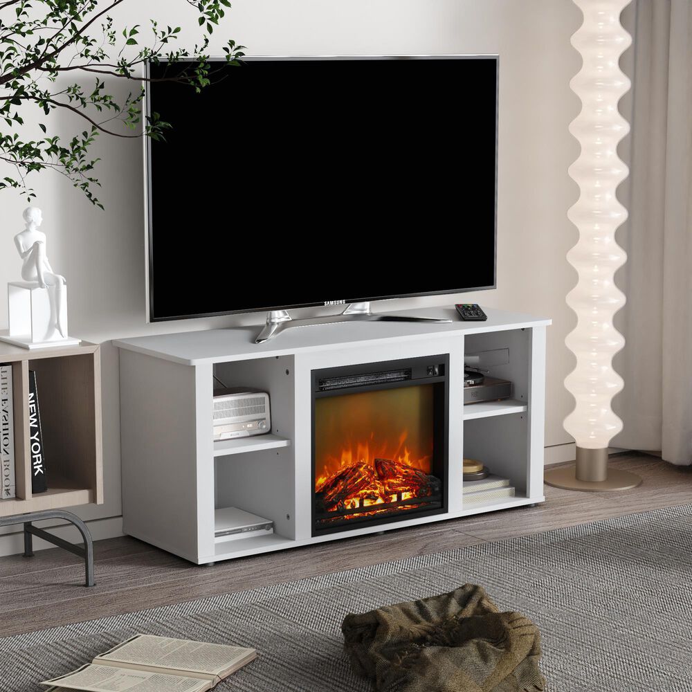 HOMLUX 47" Fireplace TV Stand in White, , large