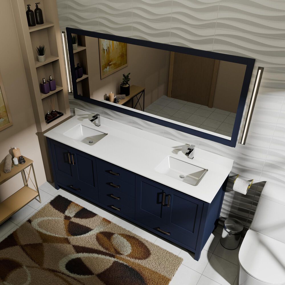 Lexora Home Jacques 72" Double Bathroom Vanity in Navy Blue with 2 cm White Quartz Top and Rectangular Sinks, , large