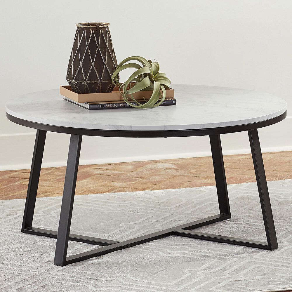 Pacific Landing Hugo Round Coffee Table in Matte Black and White, , large