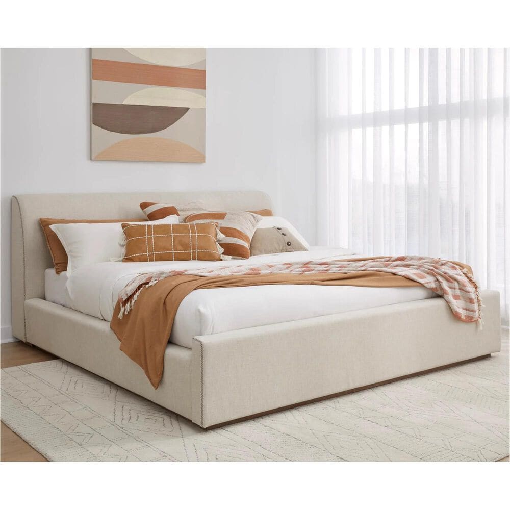 Urban Home Louis Queen Upholstered Platform Bed in Natural Linen, , large