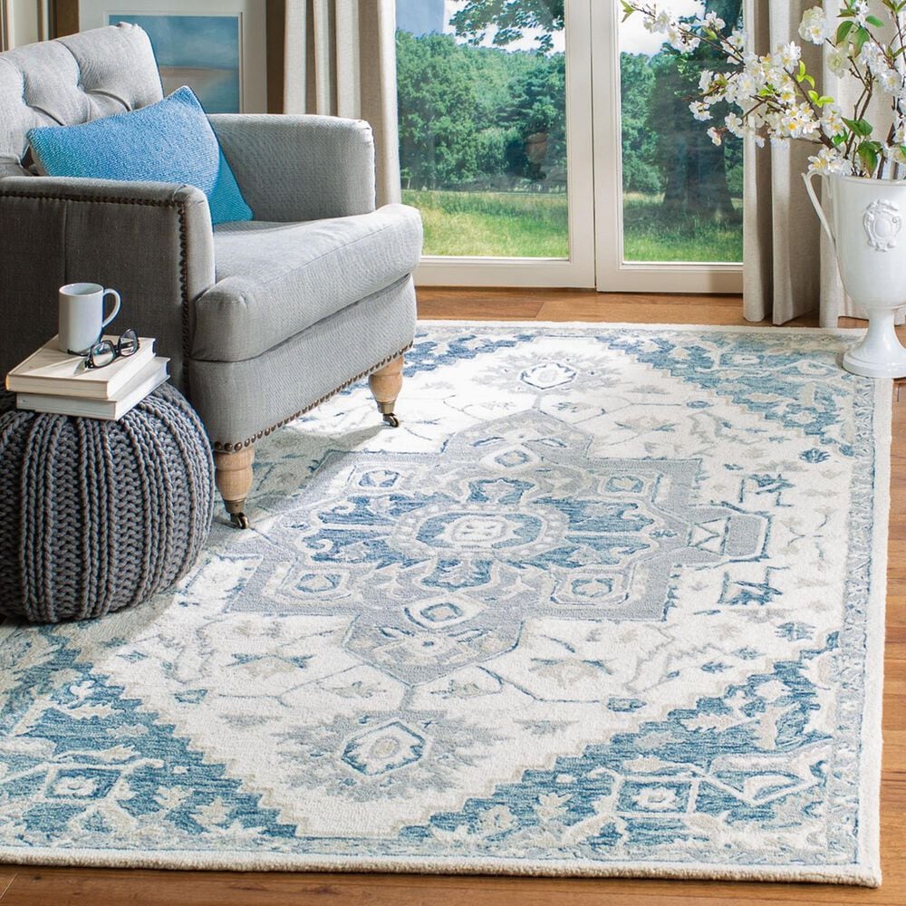 Safavieh Micro-Loop 5&#39; x 8&#39; Ivory and Navy Area Rug, , large