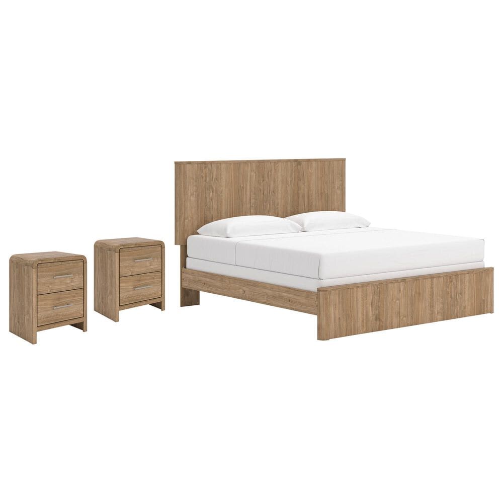 Ashley Gramburg 3 Piece King Panel Bedroom Set in Warm Brown, , large