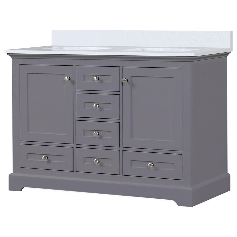 Lexora Home Dukes 48" Double Bathroom Vanity in Dark Grey with 2 cm White Cultured Marble Top and Rectangular Sinks, , large
