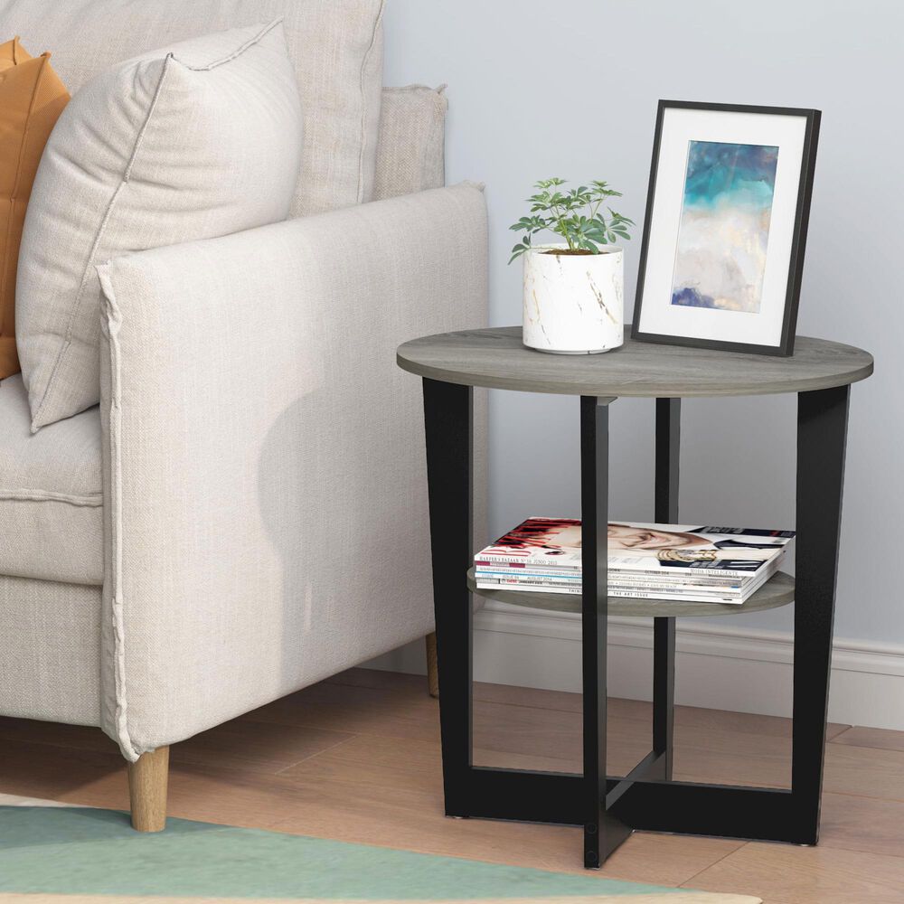 HOMLUX Oval End Table in French Oak and Black, , large
