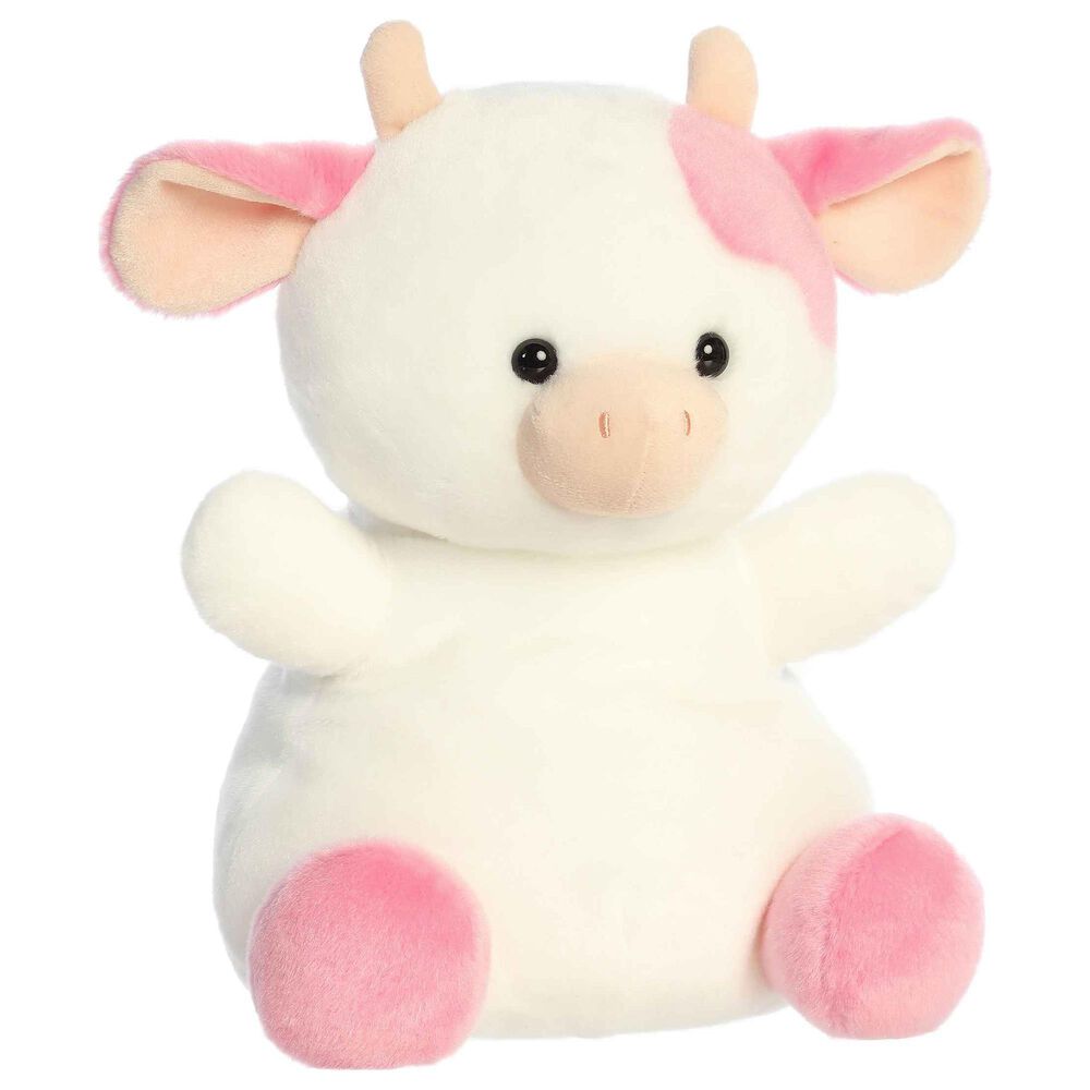 Aurora 13" Belle Strawberry Cow Stuffed Animal in Soft White and Vibrant Pink Strawberry, , large