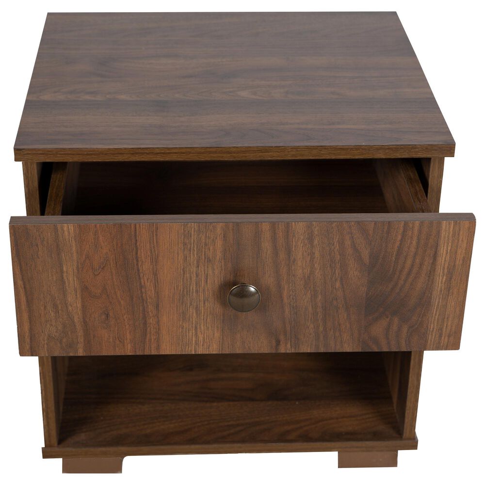 Hearth and Haven Queen Upholstered Bed with Two Nightstands in Walnut, , large