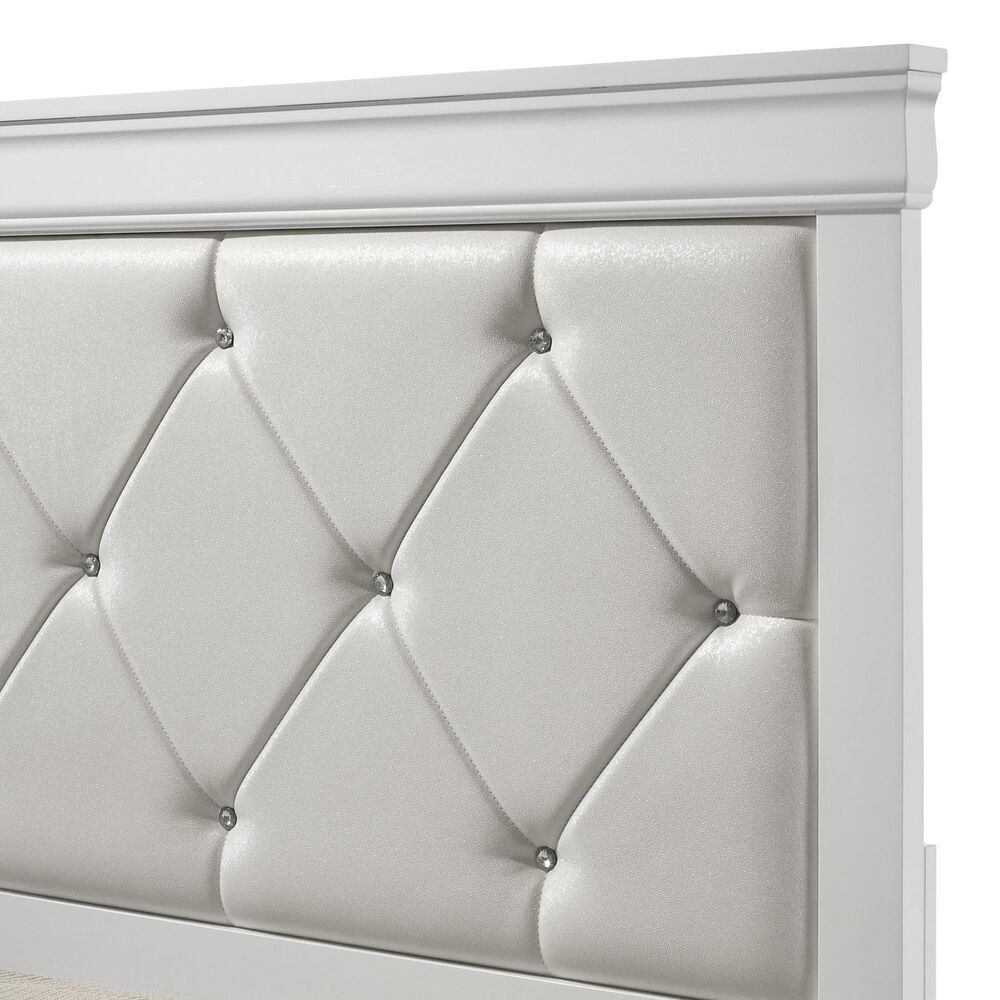 Crown Mark Amalia Queen Upholstered Panel Bed in White, , large