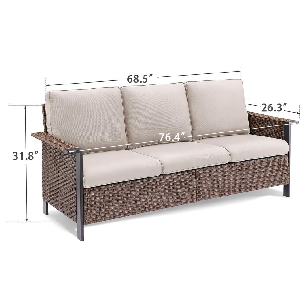 Sunwell Garden 32"H 3-Seater Outdoor Sofa with Ergonomic Design and Beige Cushions in Brown, , large