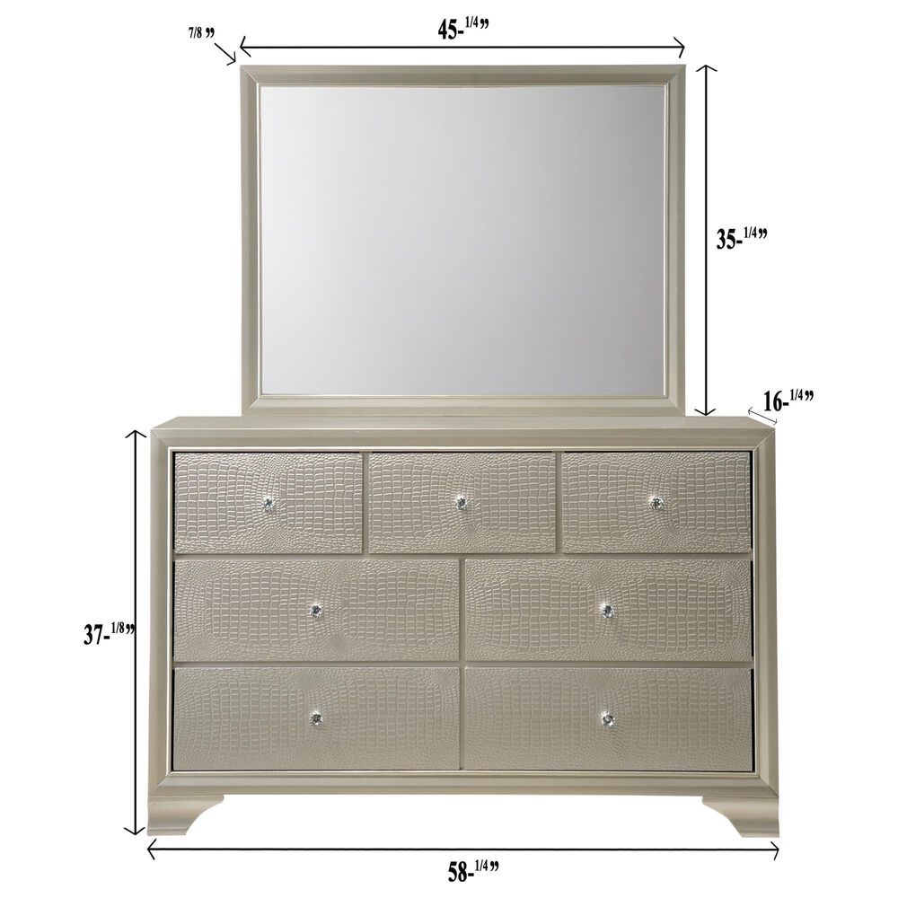 Crown Mark Lyssa 4-Piece Twin Panel Bedroom Set with Dresser Mirror in Champagne, , large