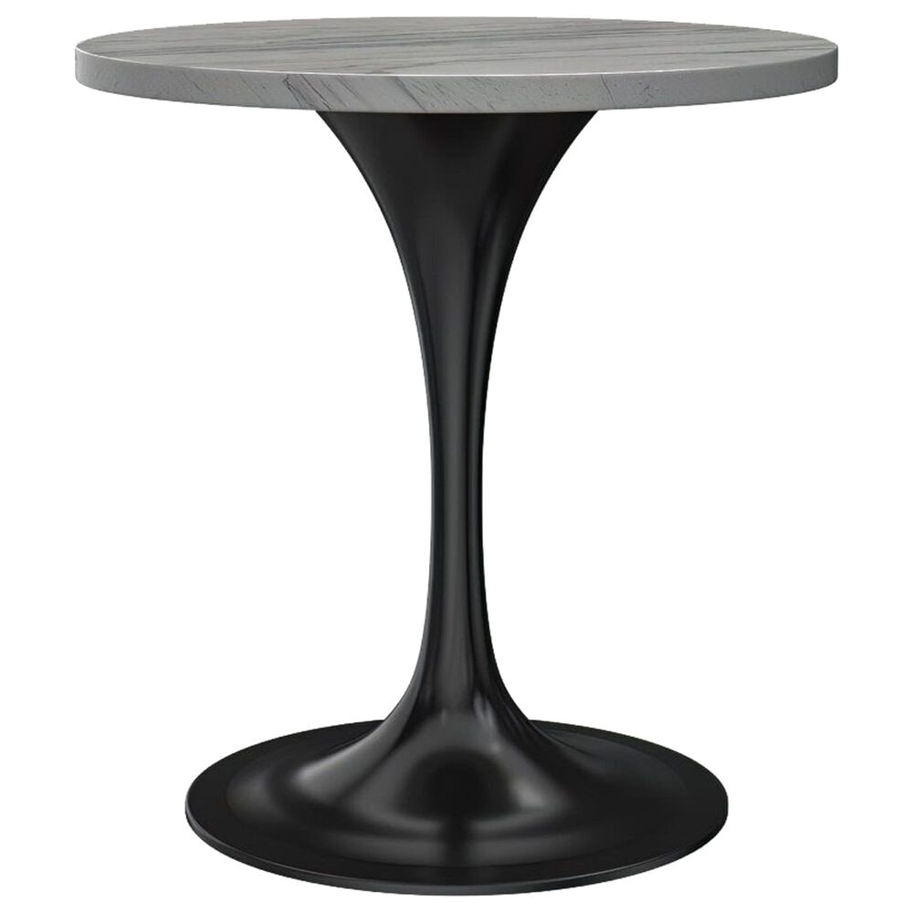 Leisuremod LeisureMod Verve Collection 27 Round Dining Table, Black Base with Laminated White Marbleized Top, , large