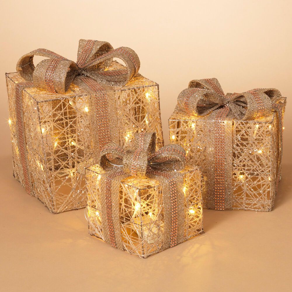 The Gerson Company Holiday Jewel Gift Box Decor in Gold (Set of 3), , large
